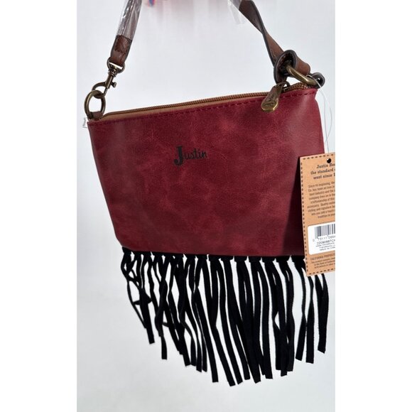 Justin Womens Convertible Bag Purse Leopard Print Fringe New Western - Picture 3 of 7